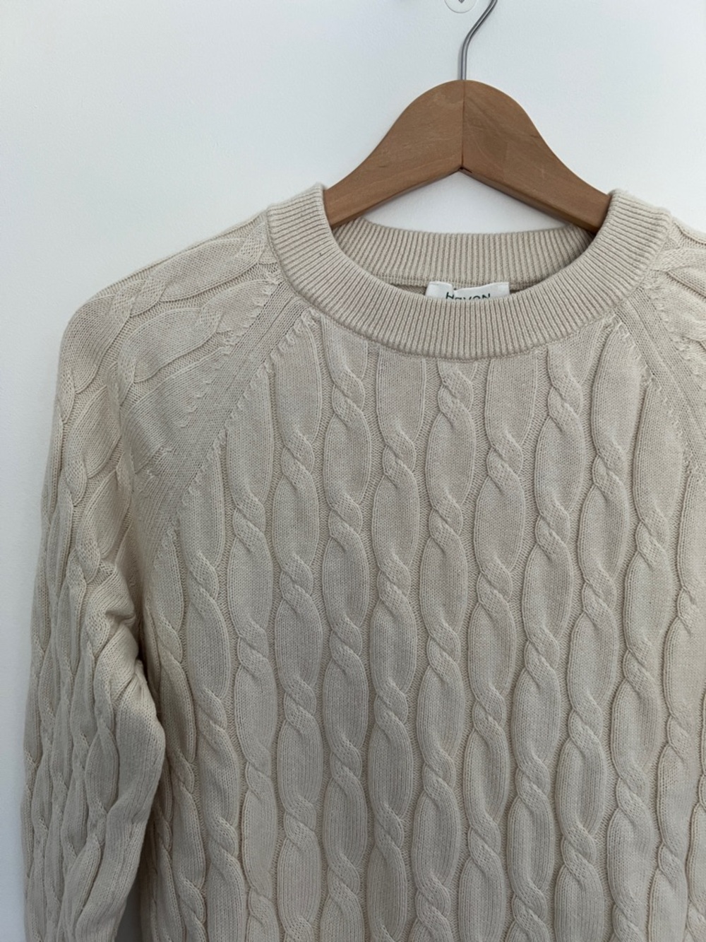 haven well within cream cable knit crew neck sweater, size small